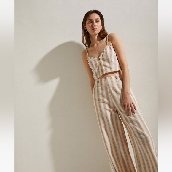 NWT Yerse linen striped wide leg pants high waisted size M trousers - Picture 16 of 16